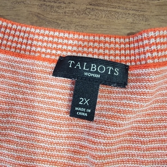 Talbots Orange Red Sparkly Stripes Button Front cardigan Size 2X - Picture 15 of 16